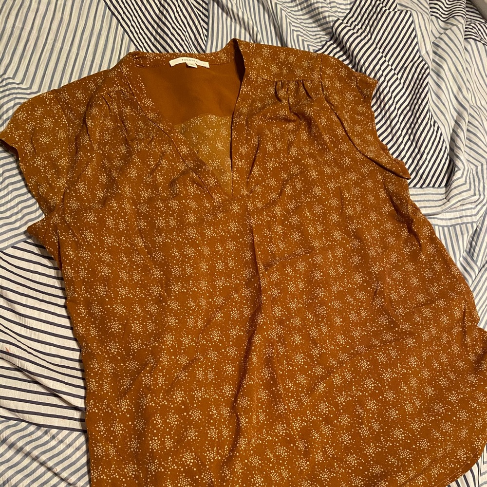 Mustard colored short sleeve blouse, size large